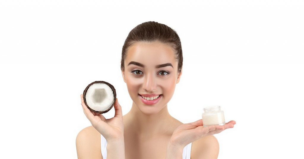 Girl showing how to use coconut oil for skin